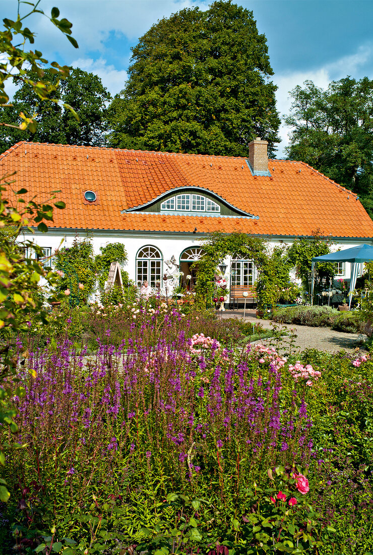 View of Glucksburg moated castle garden, Baltic Sea