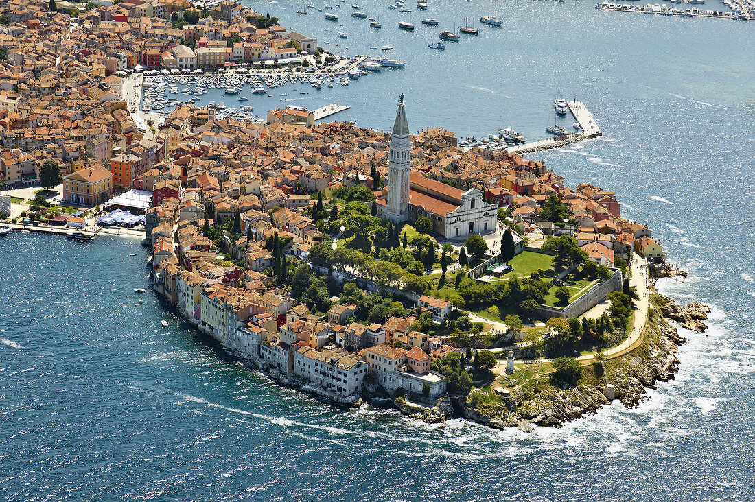 View of Rovinj sea port, Croatia, Aerial View