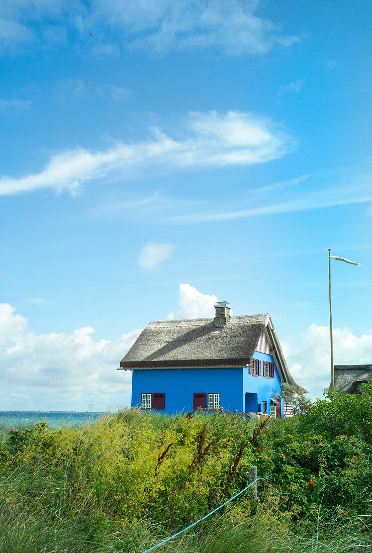 View of blue house at Baltic sea cost