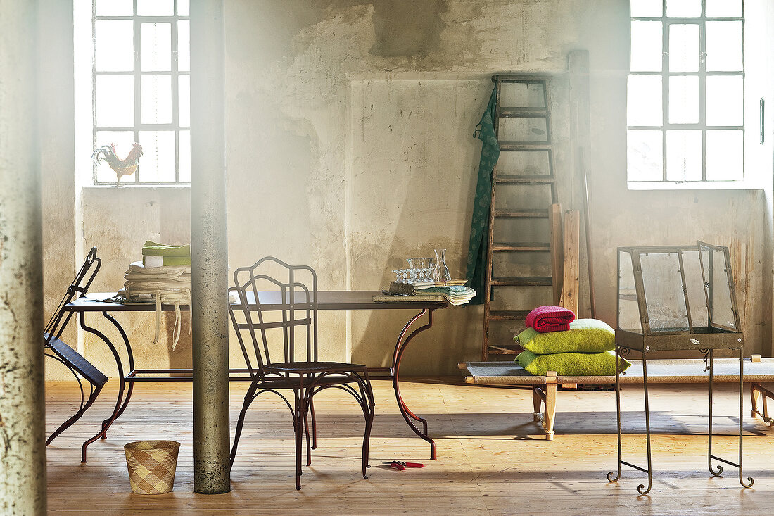 Garden furniture in brown inside room