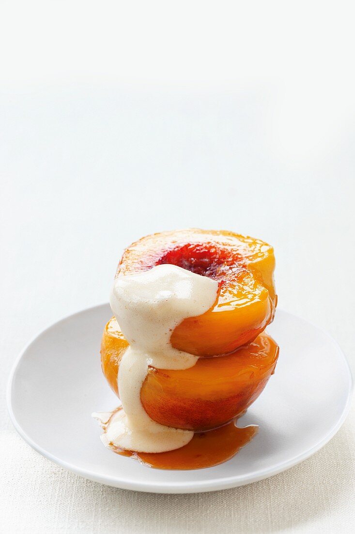 Caramelised peaches with sabayon