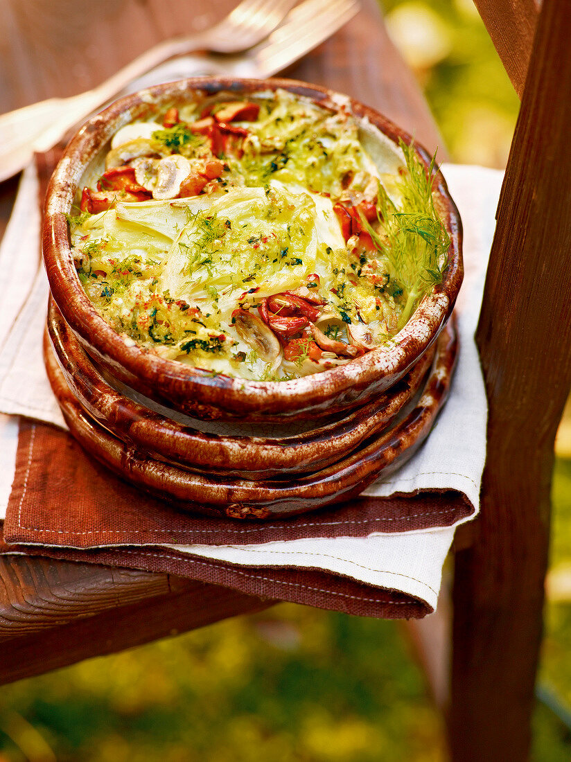 Gartenküche, Fenchelgratin mit Champignons