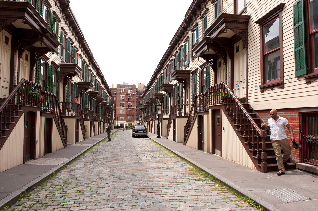 View of Old street in Queens near Mansion House at New York, USA