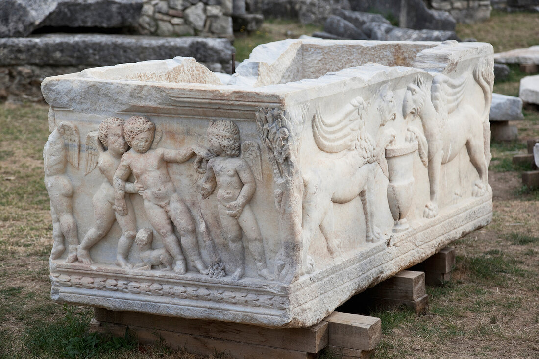 View of marble sarcophagus in Solin, Dalmatia, Croatia