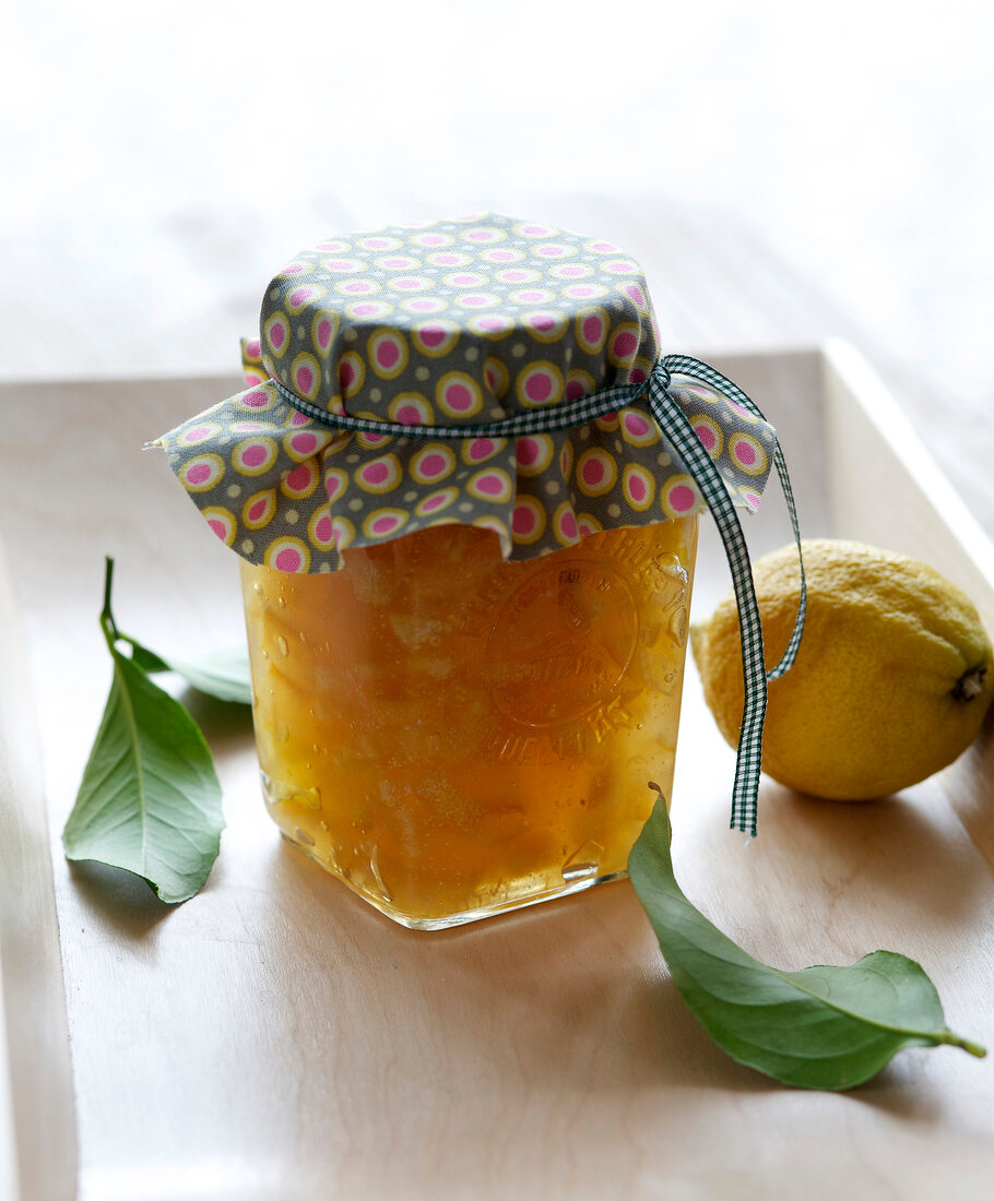 Homemade lemon marmalade in air tight jar