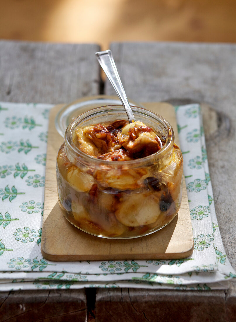 Baked apple puree in jar