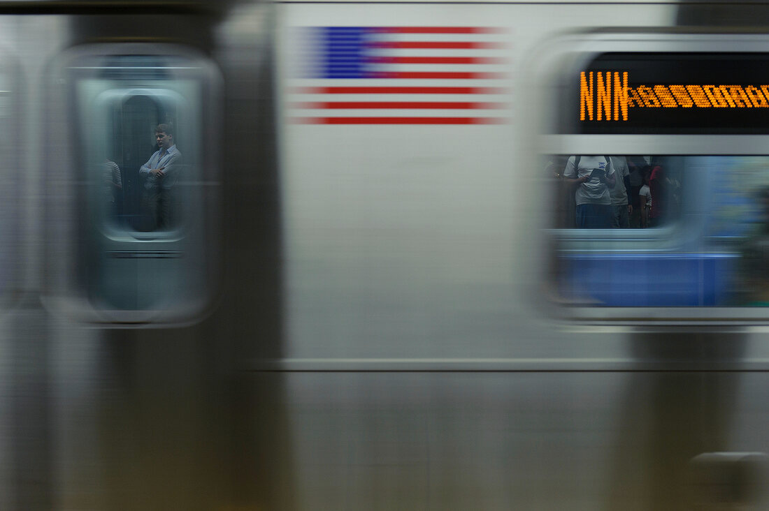 Subway train in New York, blurred motion