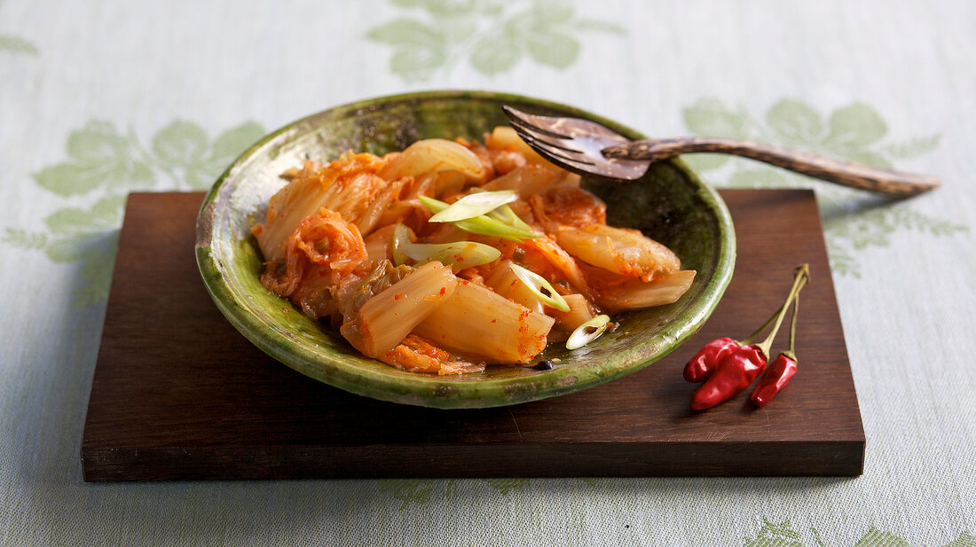 Kimchi with pickled cabbage in bowl