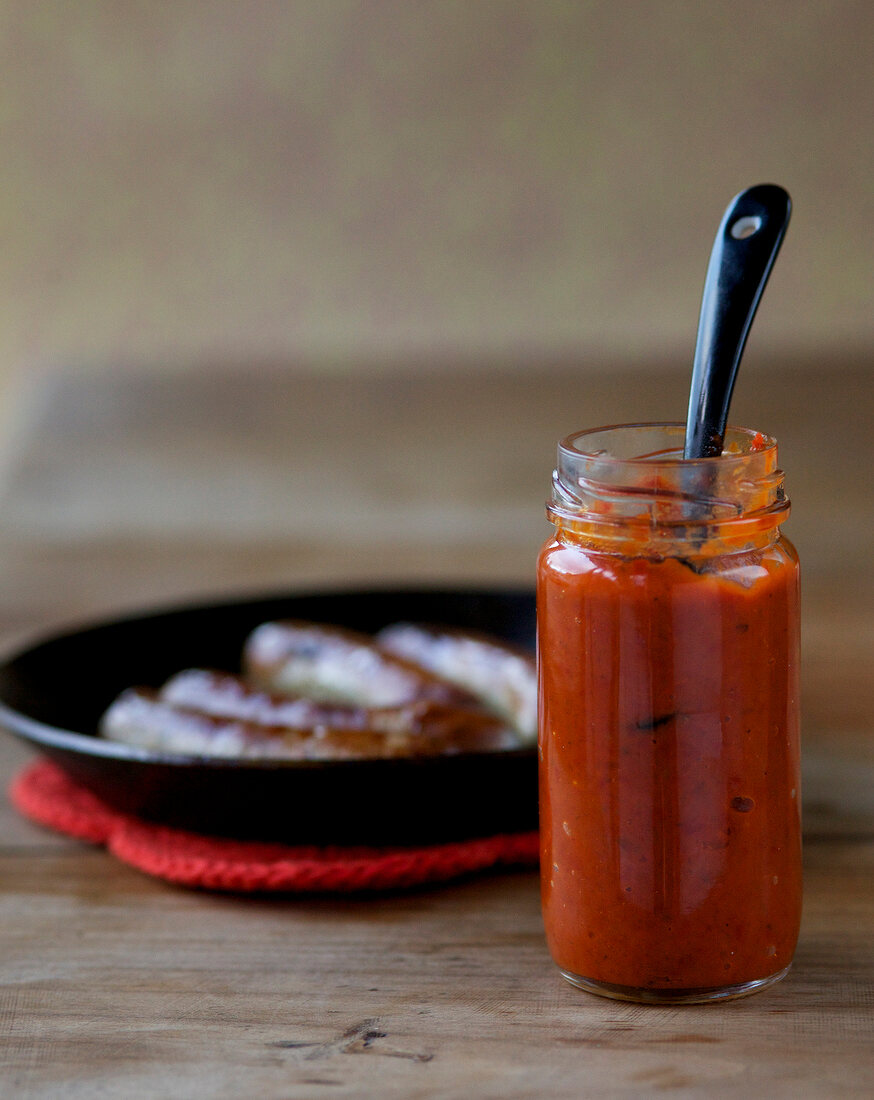 Ajvar with peppers and eggplant paste in jar