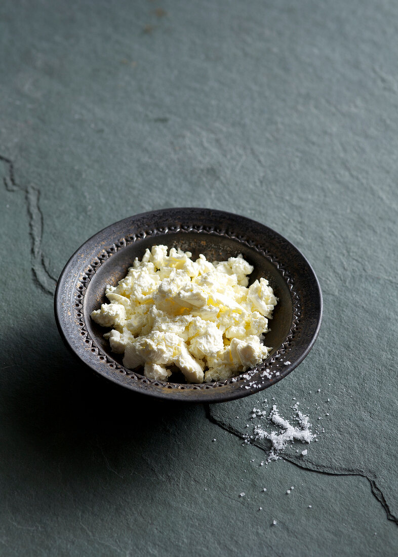 Homemade cream cheese in bowl