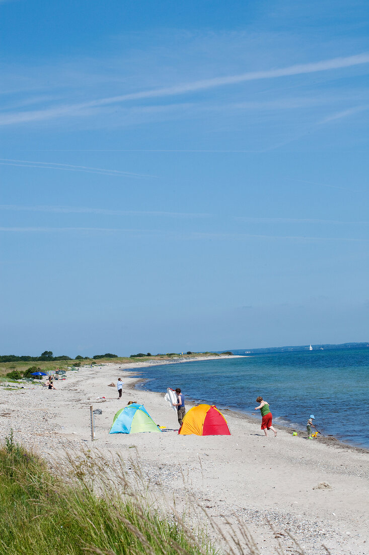 Tourists at fishing beach in Baltic Coast, Schleswig-Holstein