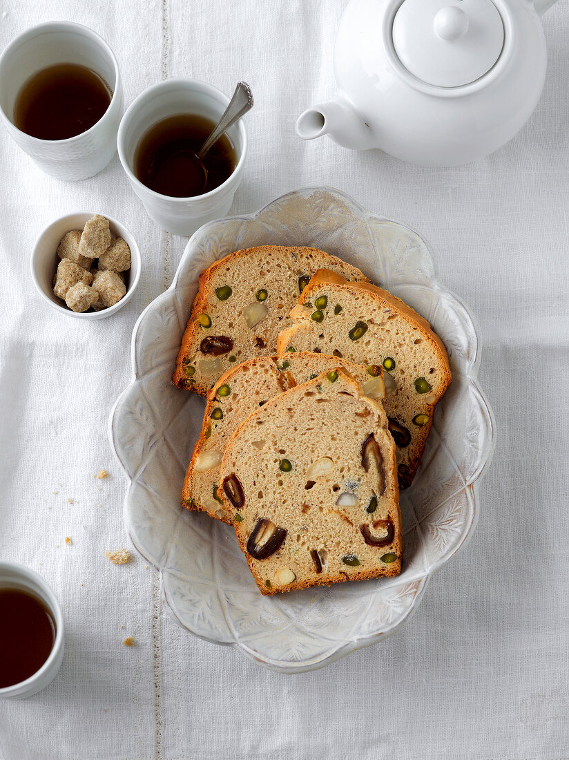 Slices of fruit bread in bowl