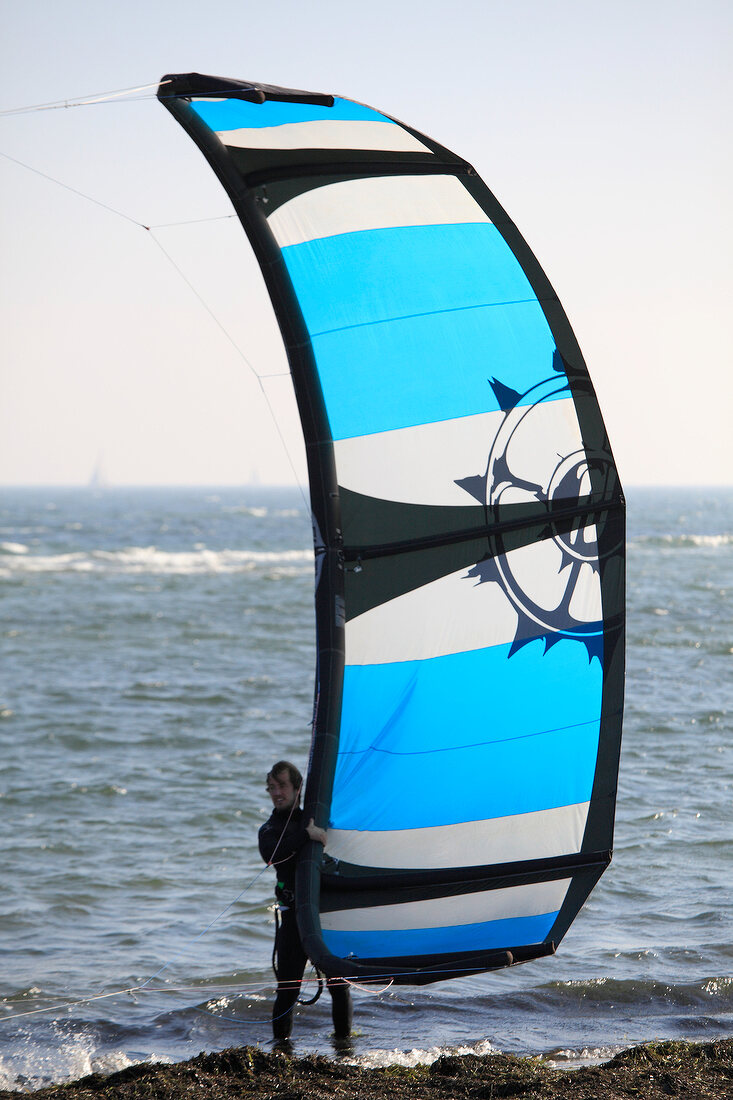 Kitesurfer at Baltic Sea Coast in Fehman, Ostholstein, Germany