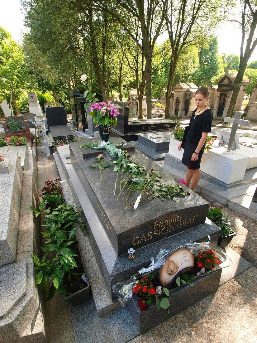 Grave of Sion-Piaf family in Pere Lachaise Cemetery in Paris, France