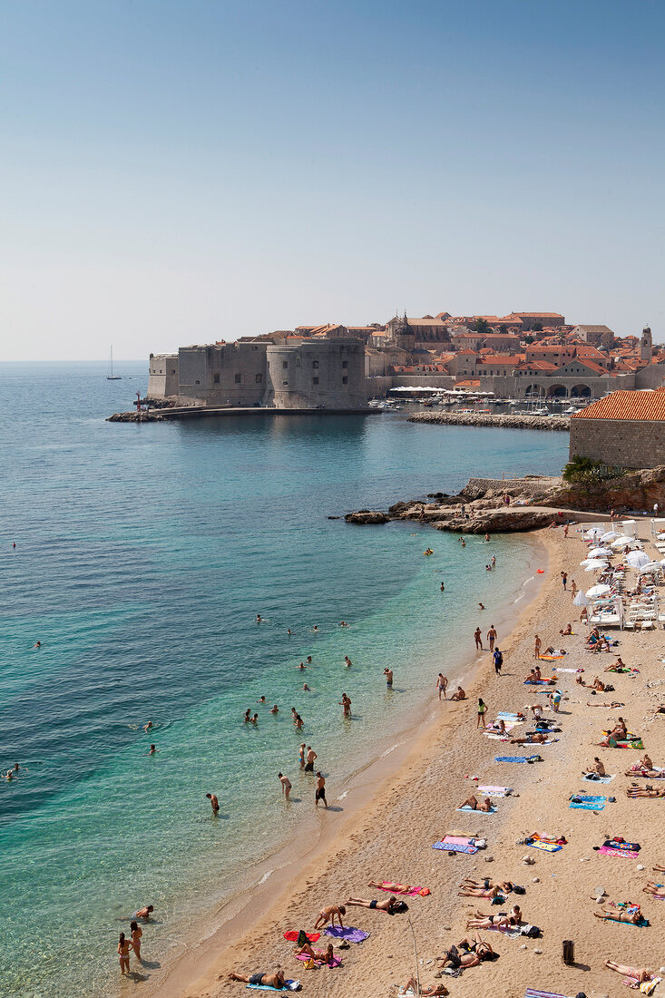 View of people on beach in Dubrovnik, Croatia