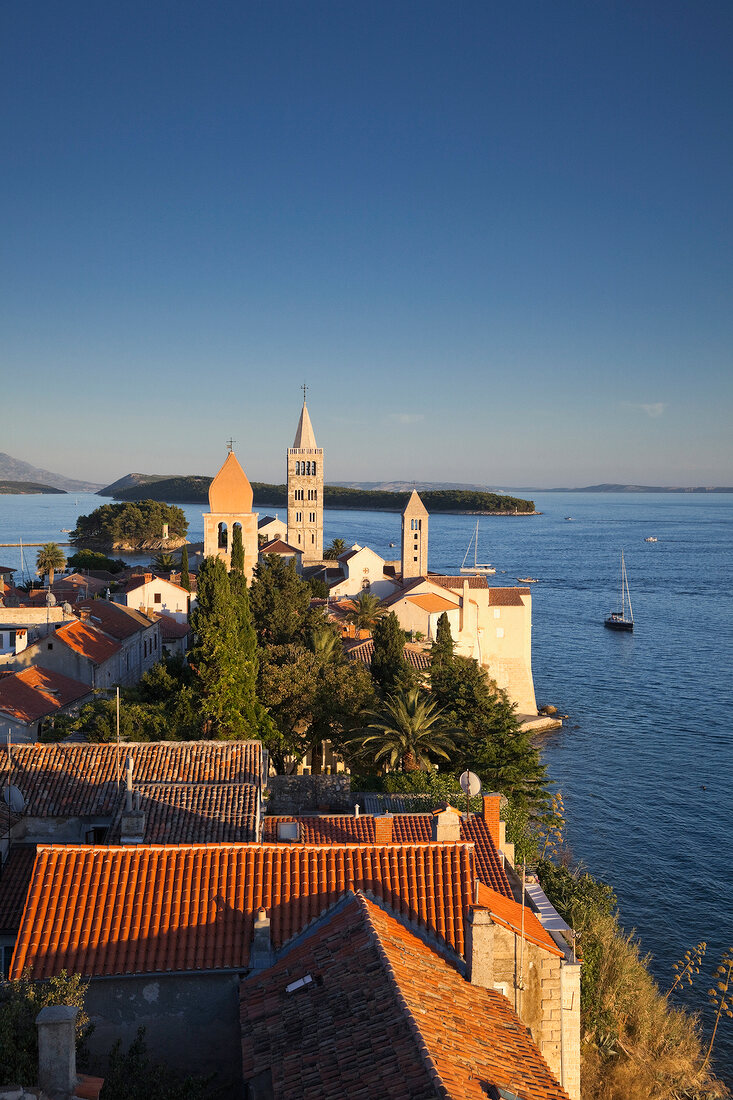 View of Town Rab with Steeples and Adriatic sea in Croatia