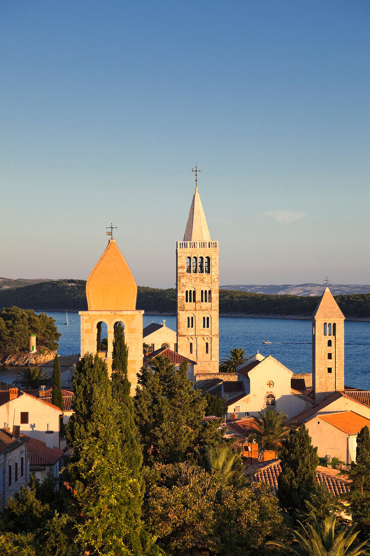 View of Town Rab with Steeples and Adriatic sea in Croatia