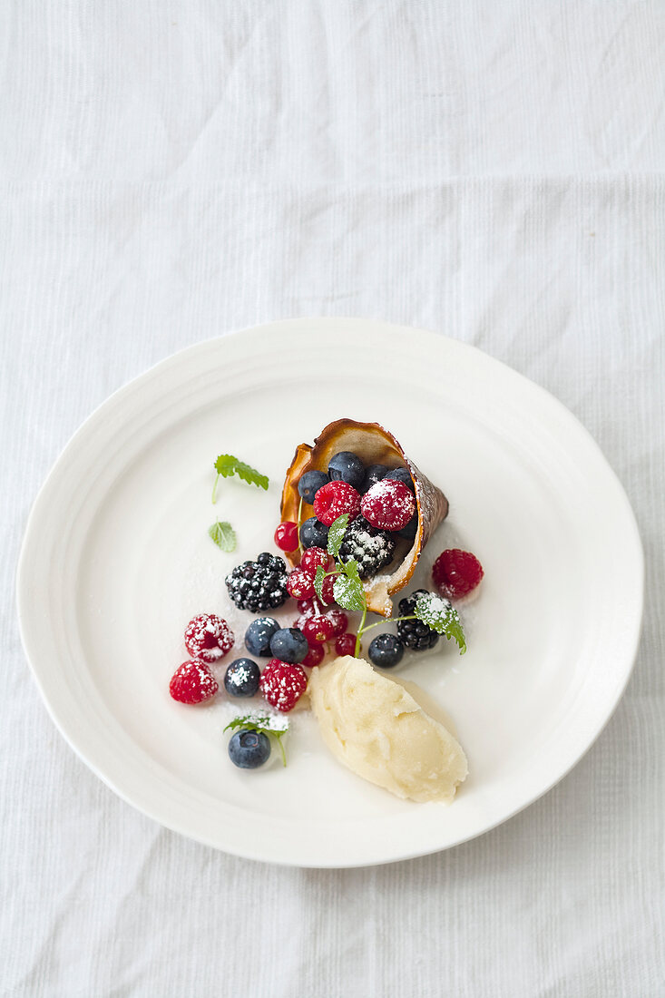 Südtiroler Küche, Stanitzel mit Beeren und Apfel-Sorbet