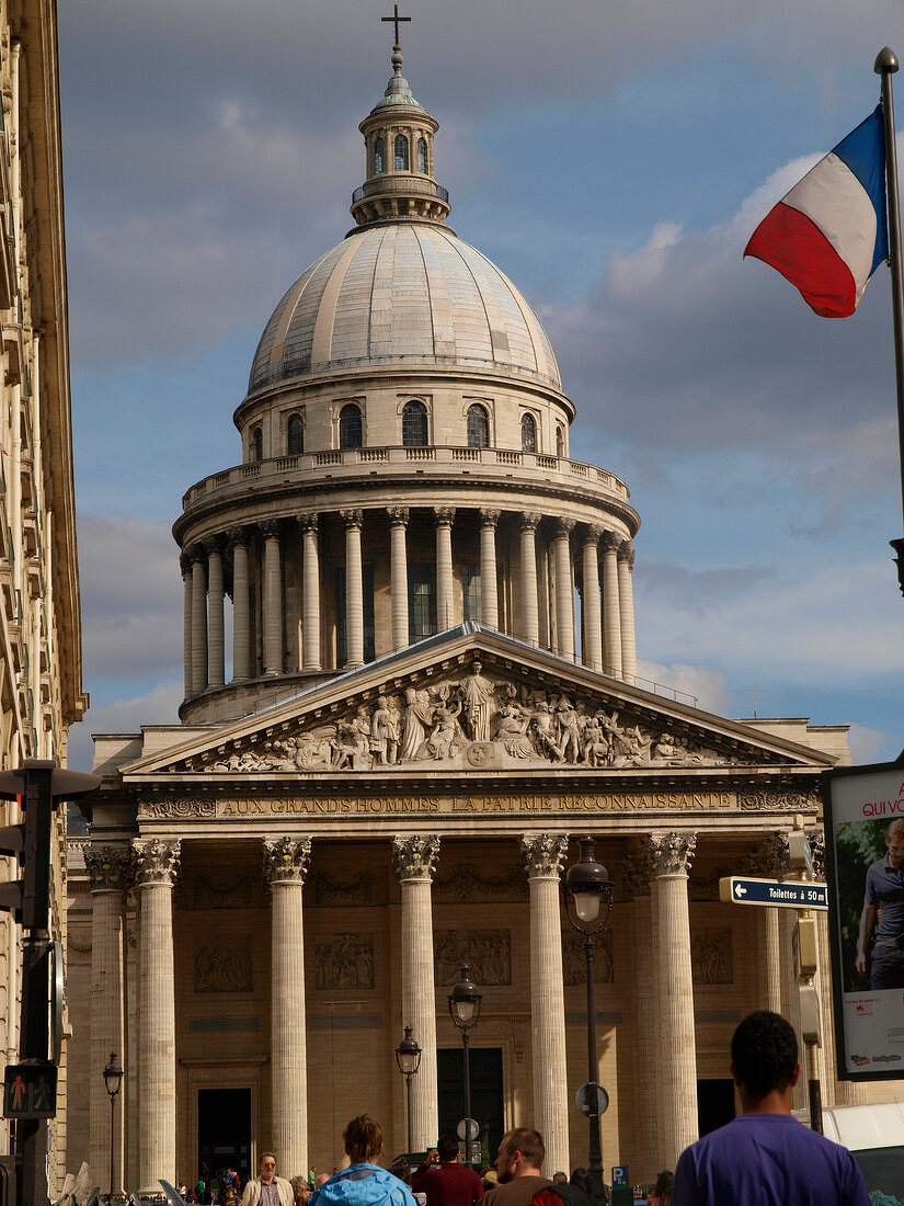 Facade and dome of Pantheon in Paris, France