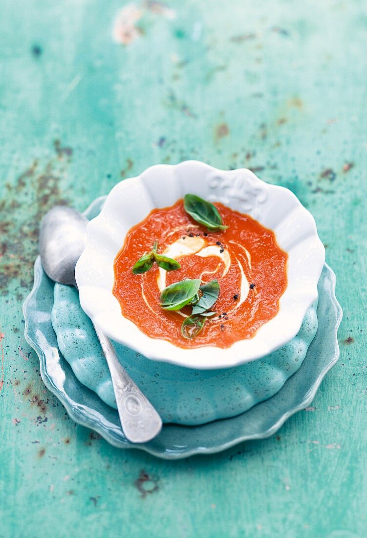 Cream of tomato soup with basil