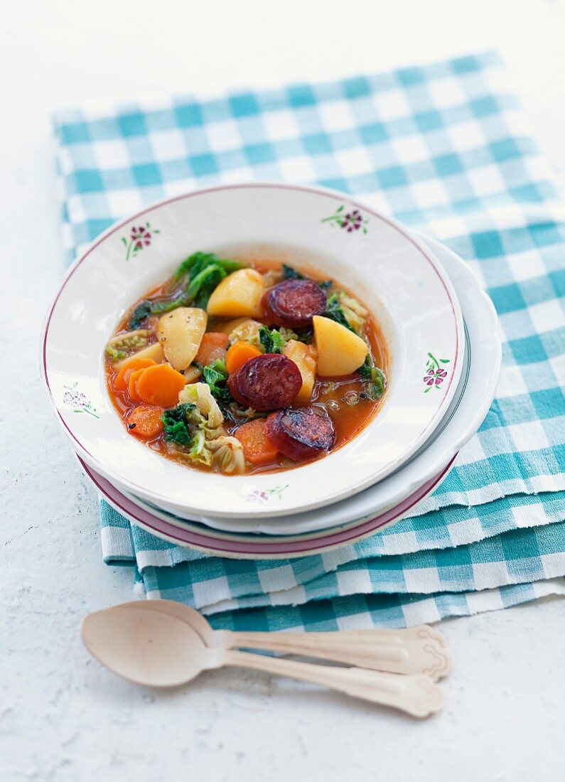 Cabbage soup with chorizo