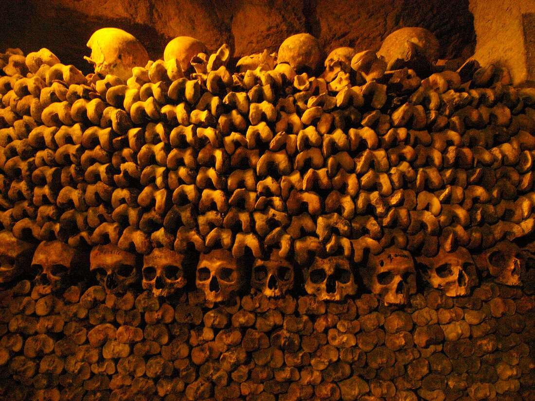 Arranged ossements in Catacombs of Paris, Paris, France