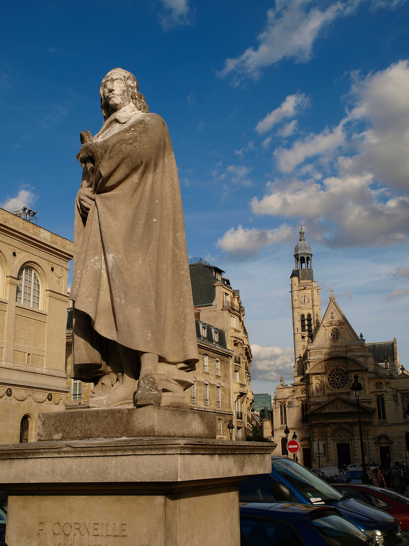 Monument of P. Corneille in front of Pantheon in Paris, France