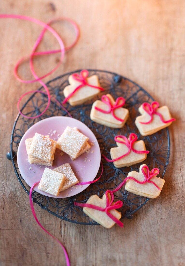 Christmas biscuits: marzipan parcels and Madeira cake slices