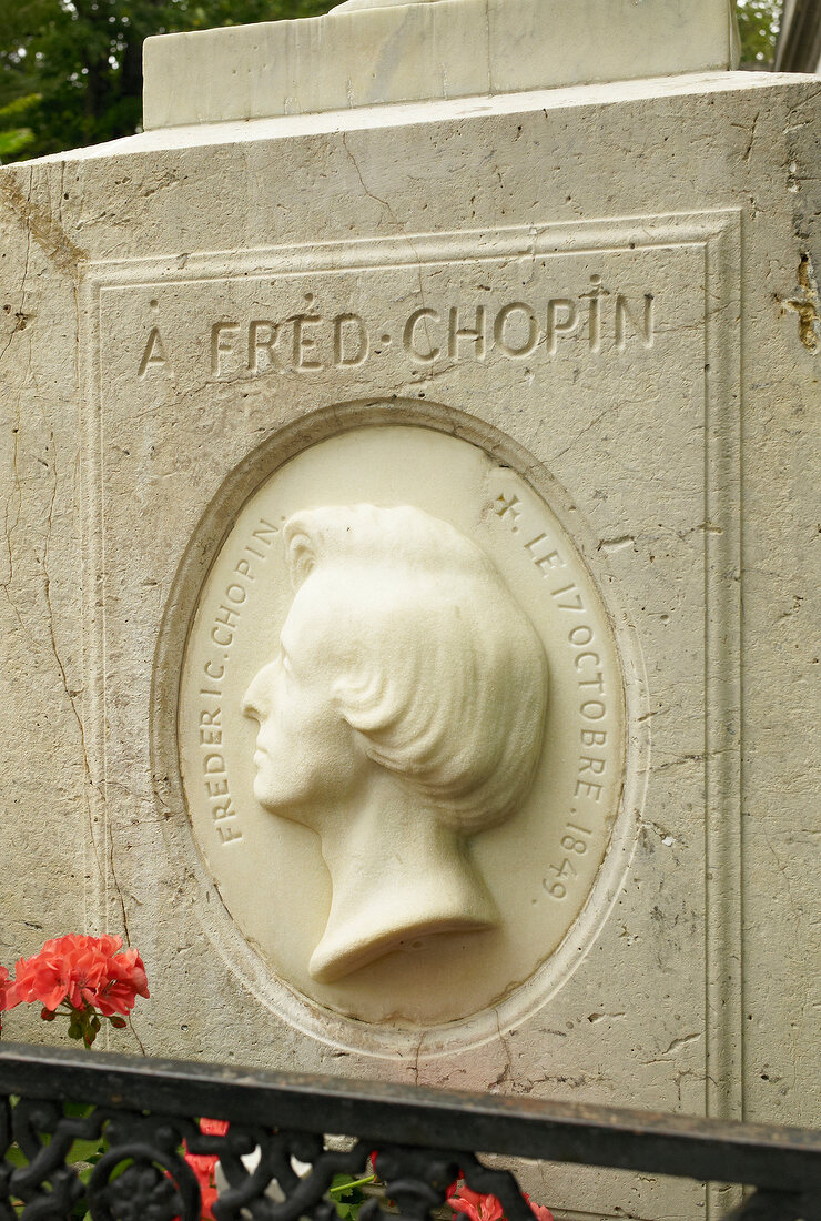 Grave of Frederic Chopin in Pere Lachaise in Paris, France
