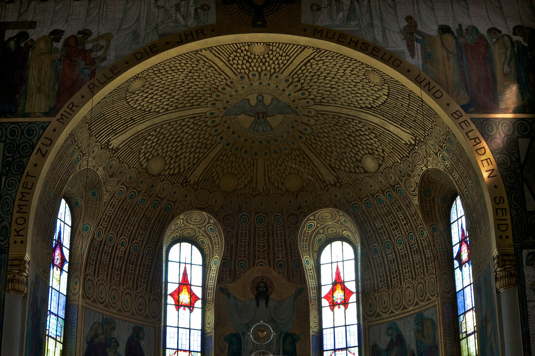 Interior of Sacred Heart Church in Pfersee at Augsburg, Bavaria, Germany