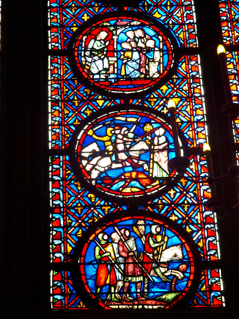 Glass motif in Sainte Chapelle in Paris, France