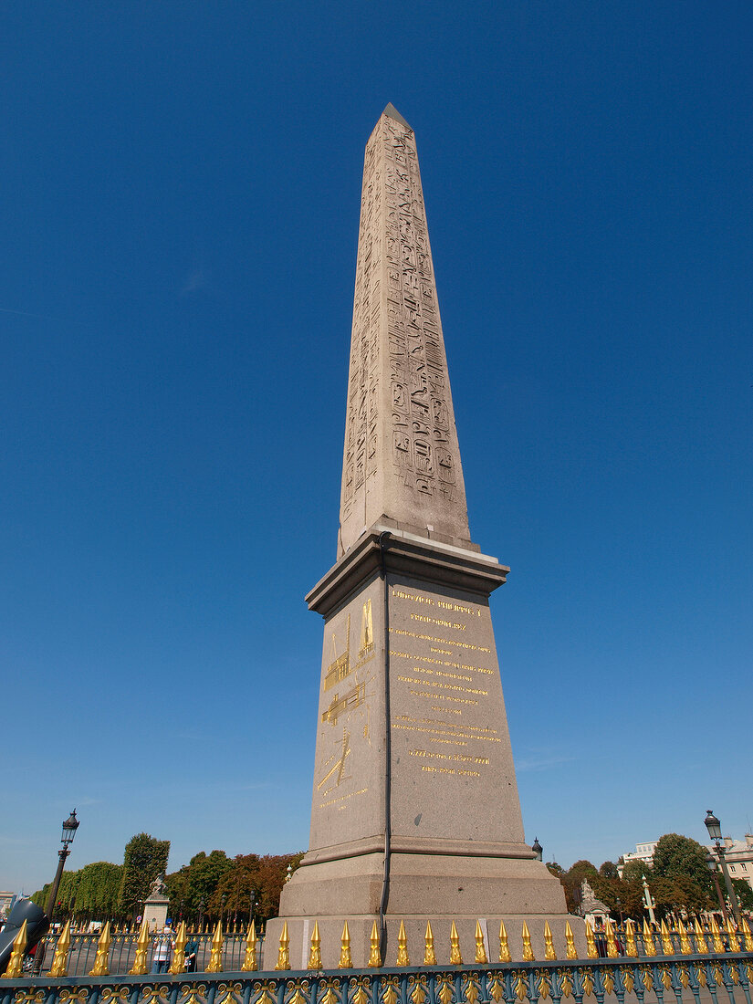 Low angle view of Luxor Obelisk at Place de la Concorde, Paris, France