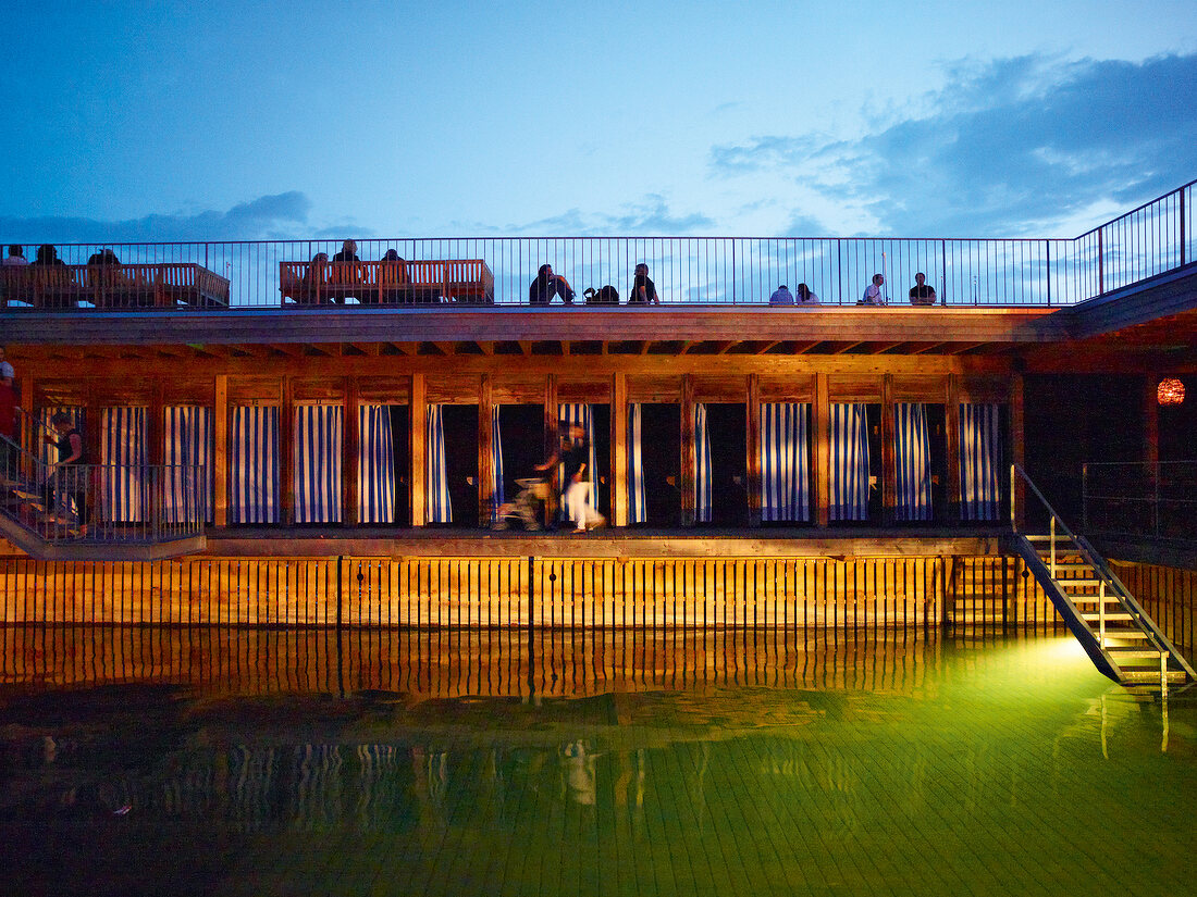 People at Seaside resort on Nationalquai at evening, Lucerne, Switzerland,