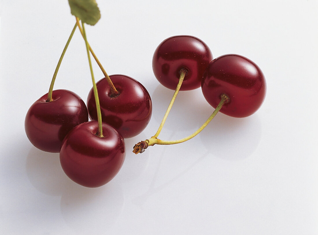 Close-up of sour cherry on white background