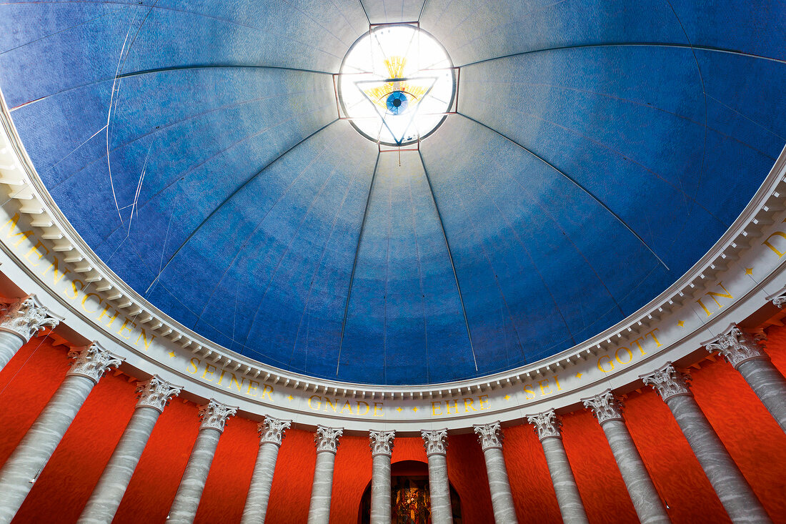 Upward view of dome of St. Louis at Darmstadt, Hesse, Germany