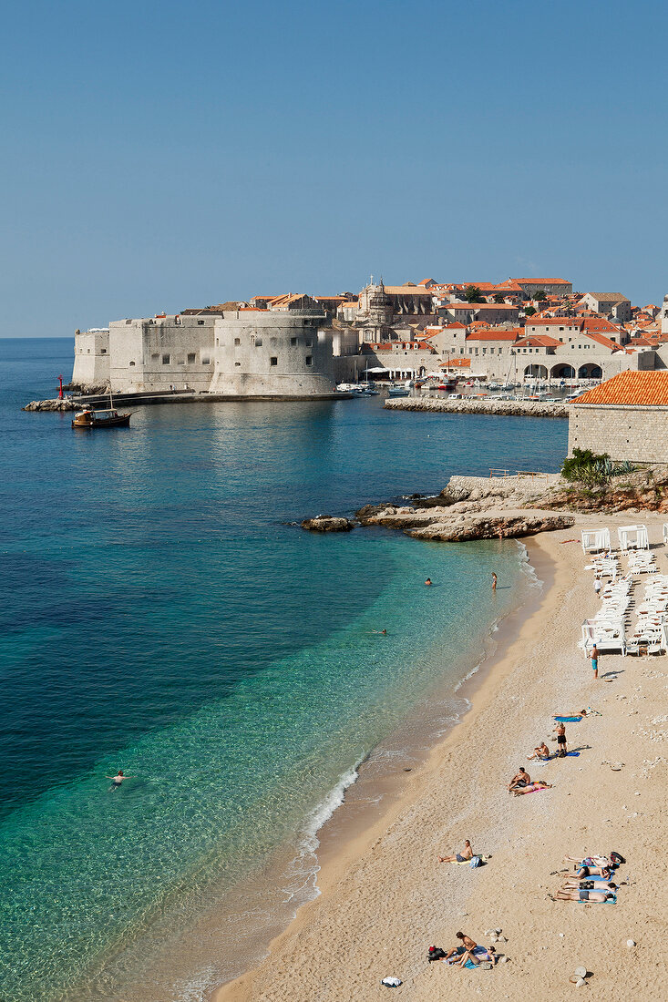 View of people on beach in Dubrovnik, Croatia