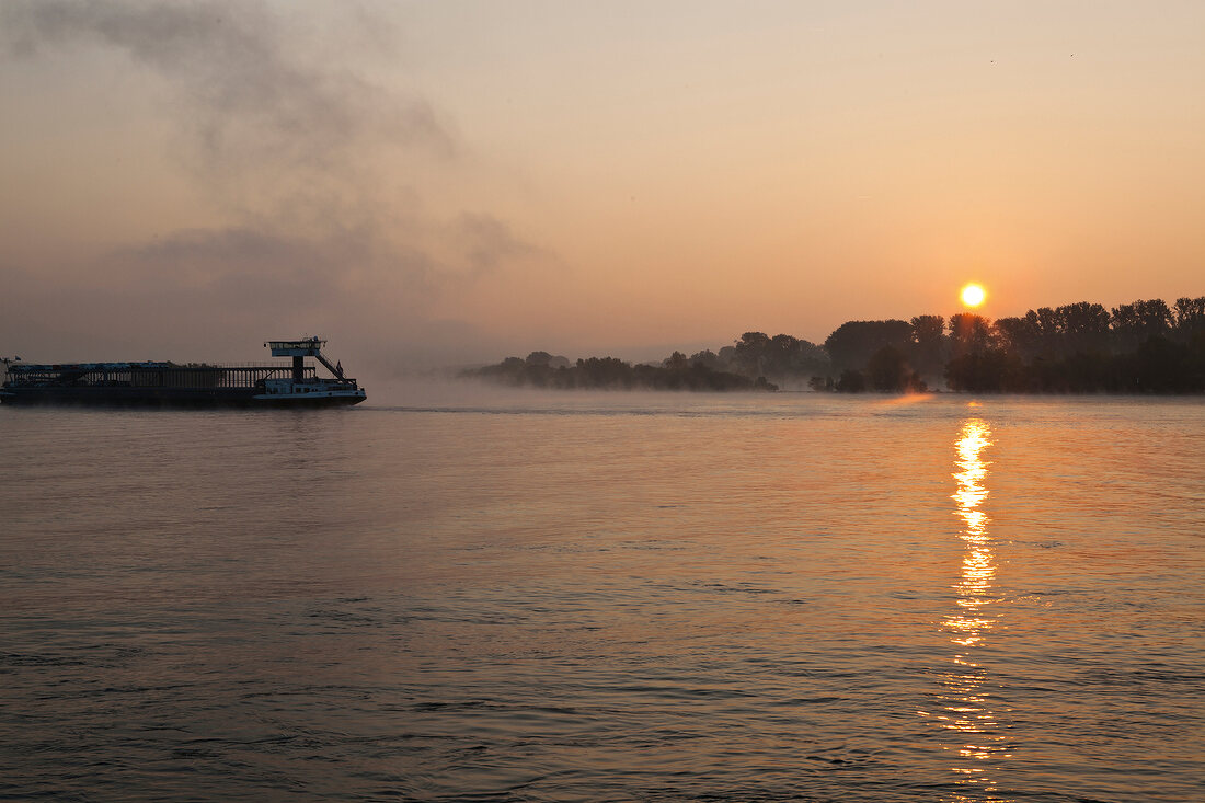 Deutschland, Hessen, Rheingau, Oestrich, Rhein, Sonnenaufgang