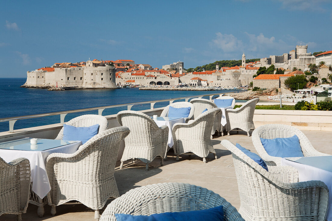 Breakfast terrace beside sea, Dubrovnik, Croatia