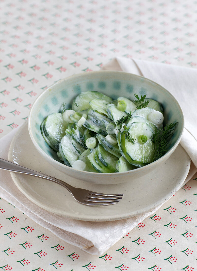 Fresh cucumber salad in bowl