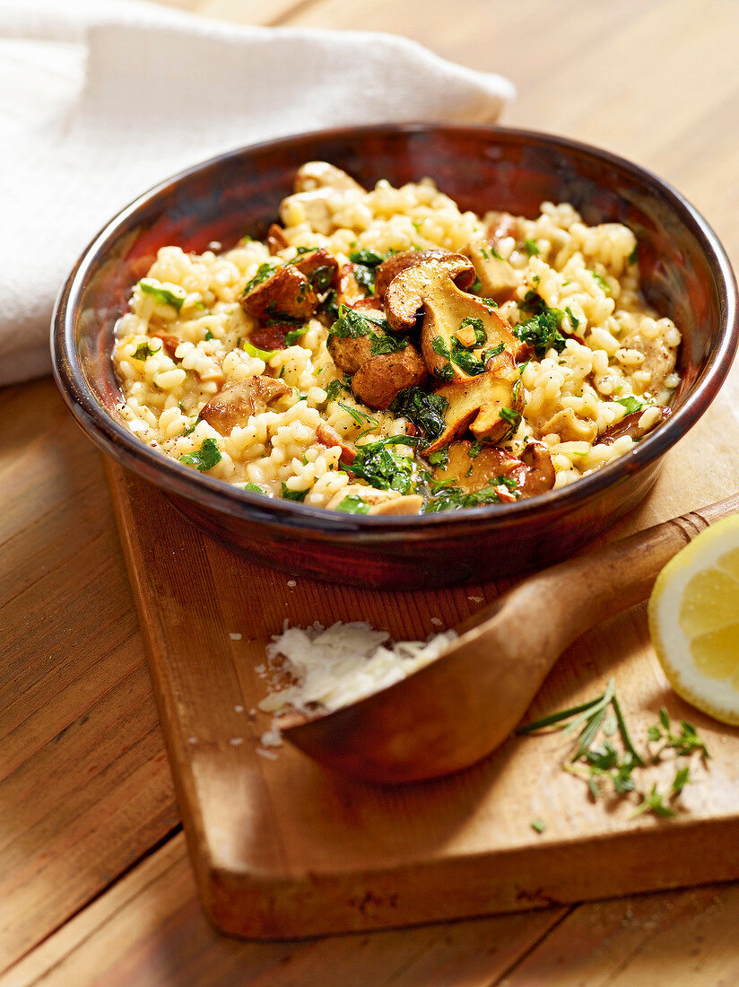 Risotto with porcini mushrooms in bowl