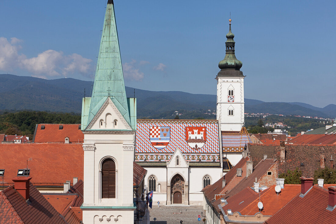 View of St. Mark's Church in Zagreb, Croatia 