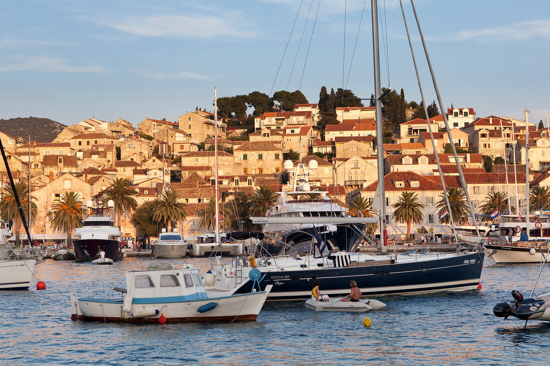 Sail boat and fishing boat on Hvar Island, Croatia