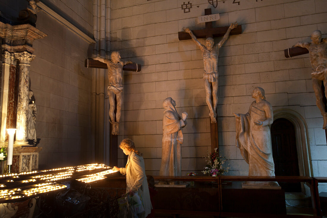 Crucifix and statues in Cathedral, Zagreb, Croatia