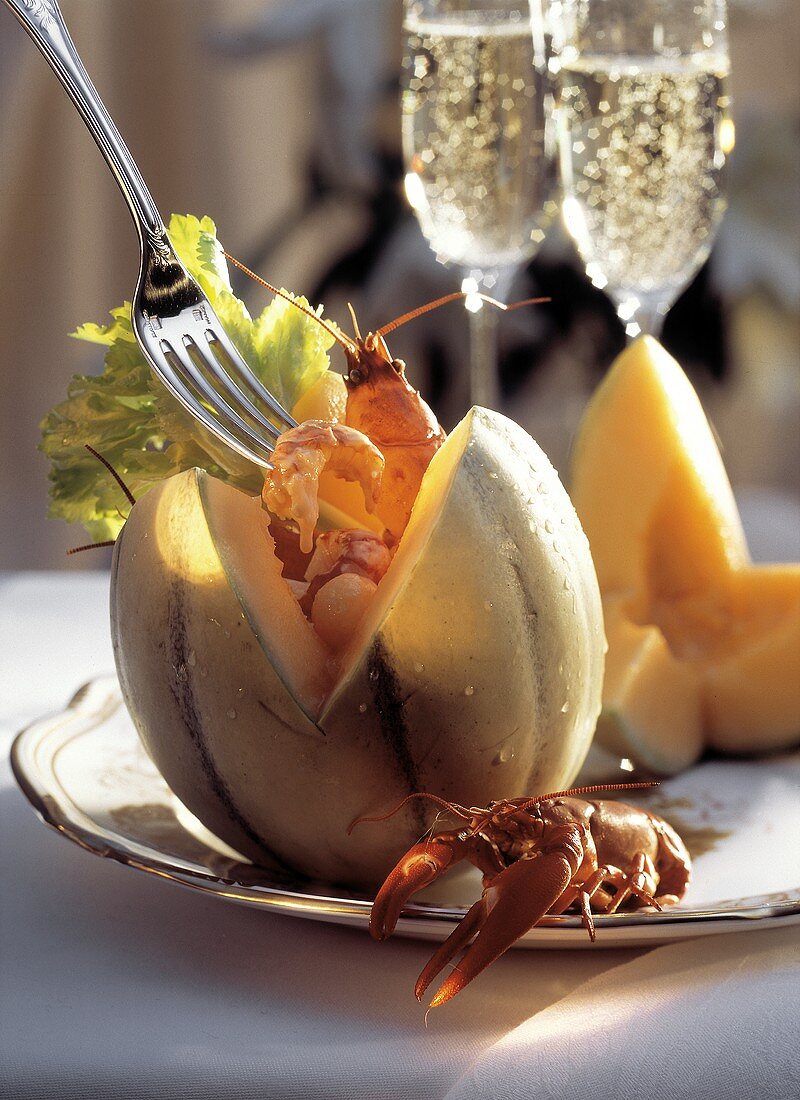 Stuffed Melon with Crayfish Cocktail Appetizer