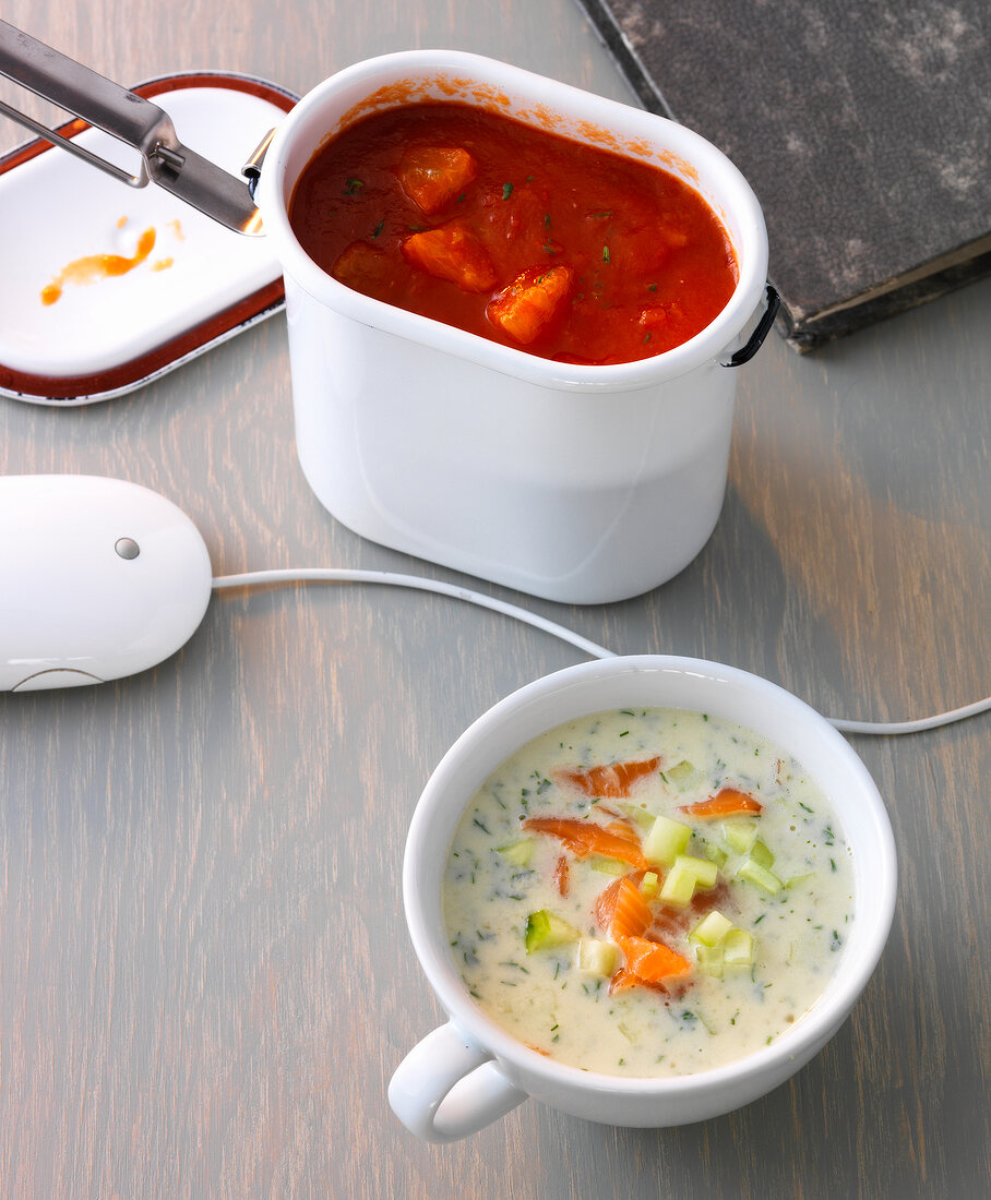 Lunchbox, Tomaten-Orangen-Supp e, Kräuter-Gurken-Suppe