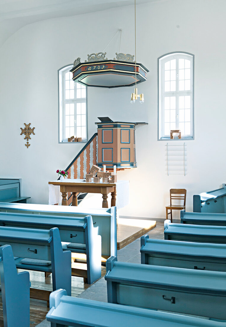Interior of Huguenot Church in Kelze village, Hesse, Germany