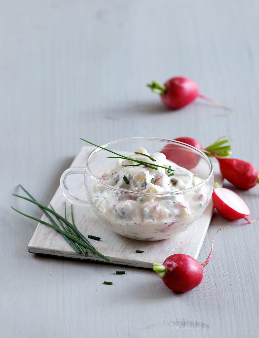 Radish remoulade in glass cup