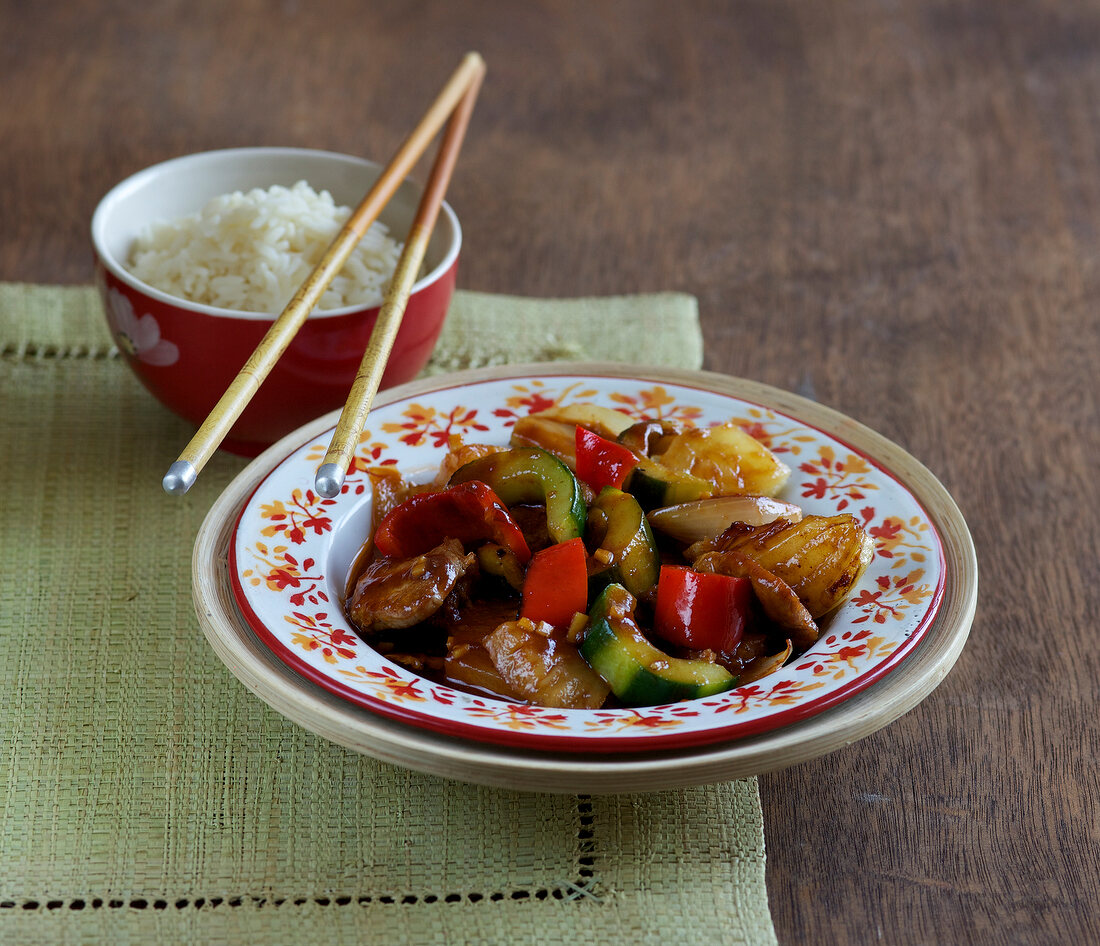 Sweet and sour pork in serving dish