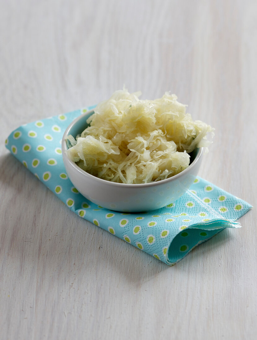 Bowl of sauerkraut on napkin