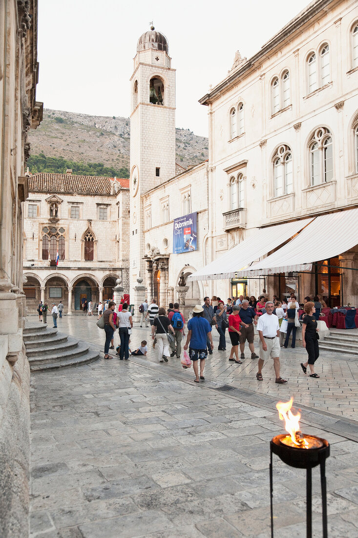 People near bell tower in old town, Dubrovnik, Croatia